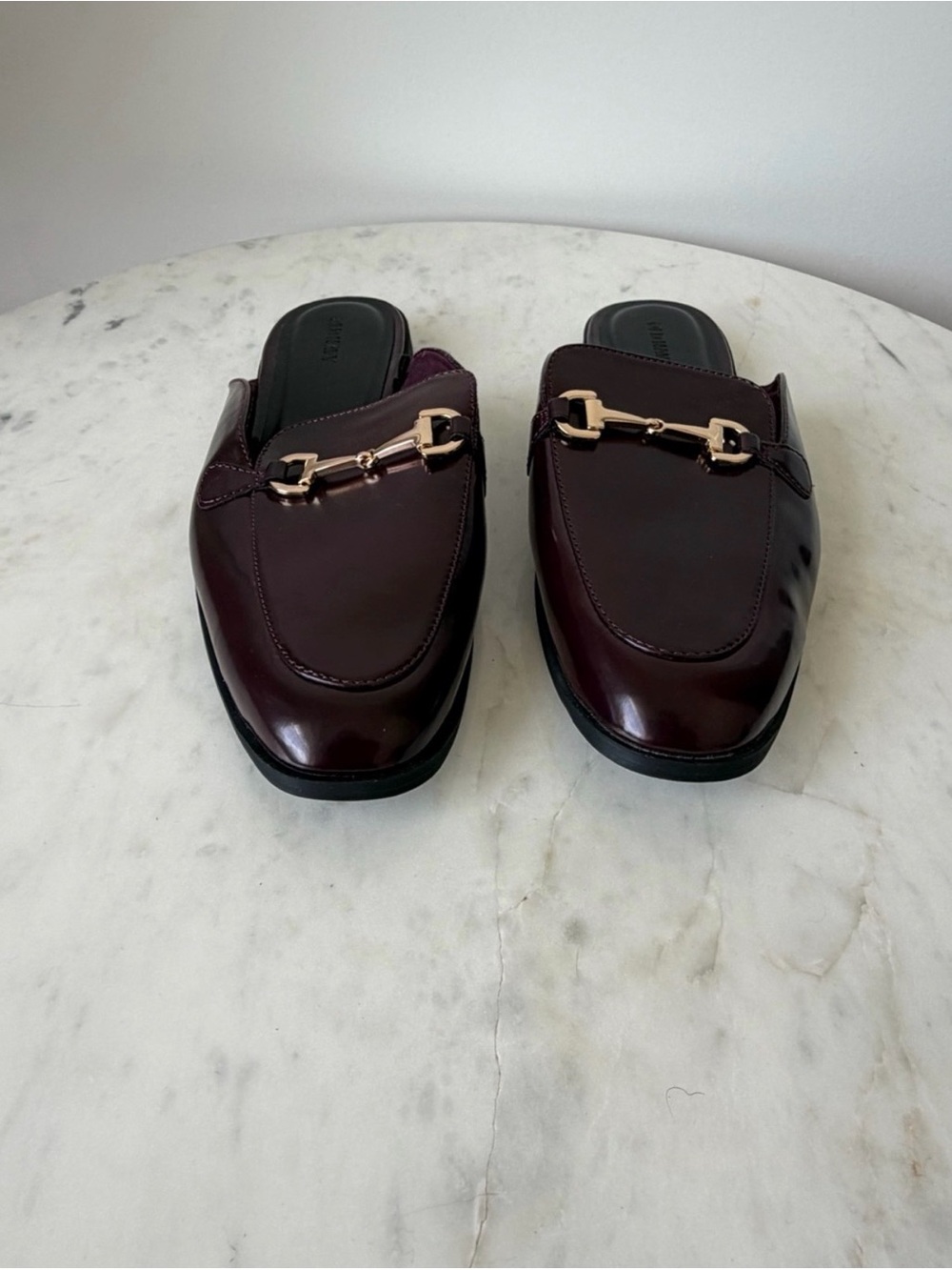 Old Navy Women's Dark Burgundy Slip-On Loafers with Gold Hardware